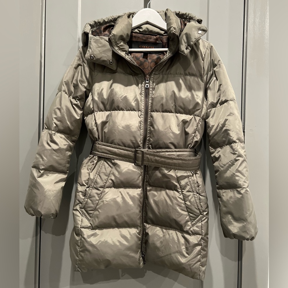 Coach Women’s Olive Green Long Puffer Jacket XS
